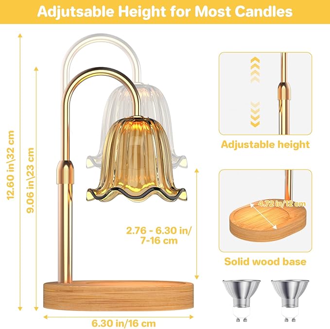 PHILORN Candle Warmer Lamp with Timer Dimmable, Adjustable Electric Candle Light Warmer for Wax Jar, Birthday Gifts for Women, Mum, House Warming Gifts New Home Decor with 2 Bulbs (US)