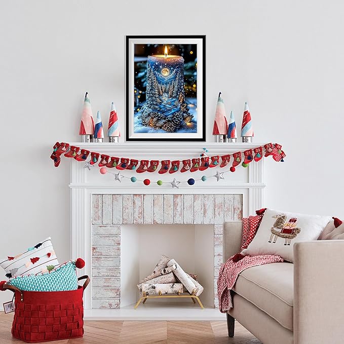 Genius maker Christmas Candle Diamond Painting Kits for Adults, 5D Diamond Art Kit for Adults Beginners, DIY Full Drill Gem Art Diamonds Painting Pictures Crafts Kit for Home Wall Decor 12x16inch