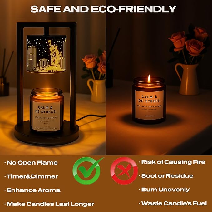 Candle Warmer Lamp with Timer Dimmer, 4 Adjustable Brightness Electric Candle Wax Melt Warmer, Best Birthday Gifts for Women Mom, Mothers Day Gifts, House Warming Gifts New Home Decor (City Skyline)
