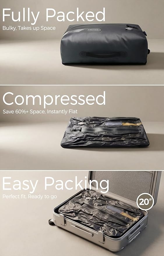IKYWT Vacuum Seal Bags for Travel w/Rechargeable Pump, 18L Compression Packing Cubes for Carry-On Suitcase & Travel Backpack, Reusable IP67 Waterproof Vacuum Storage Kit, Gift Set (2-Pack)