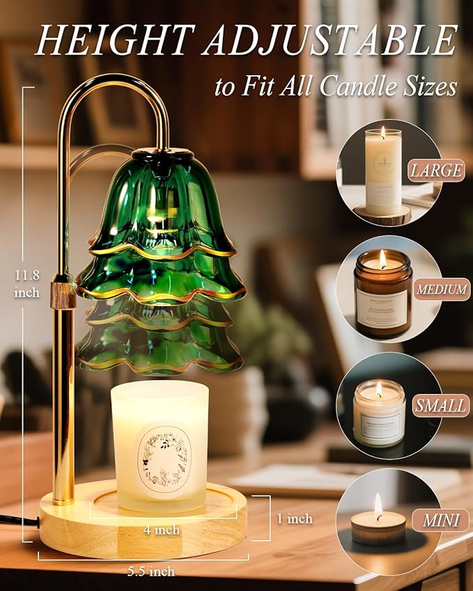 Flower Candle Warmer Lamp with Timer Dimmable Green, Adjustable Height Candle Warming Light, Wax Melt Warmer Candle Lamp for Jar Candles, Mothers Day Birthday Housewarming Gifts for Women Mom