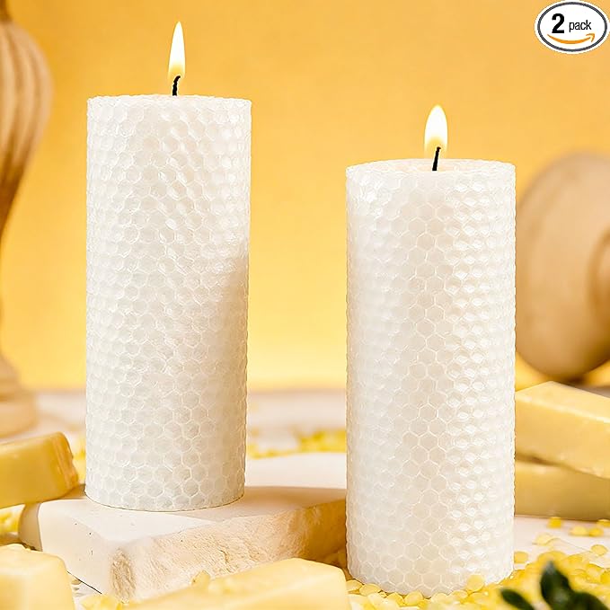 White Beeswax Pillar Candles, 2 Pack Pure Beeswax Candles Bulk,Unscented Bees Wax Candle for Home,Prayer,Dripless Smokeless Organic 100% Pillar Candles 2x5in
