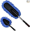 2 PCS Microfiber Car Duster, Scratch Free Auto Exterior Interior Large Dusting Cleaning Brush, Multipurpose Vehicle Dust Cleaner with Extendable Handle, Car Accessories (Blue)