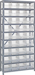 Quantum Storage Systems 1275-207CL Solid Heavy Duty 10 Shelves 36 Store-More Clear Bins 75" H x 36" W x 12" D