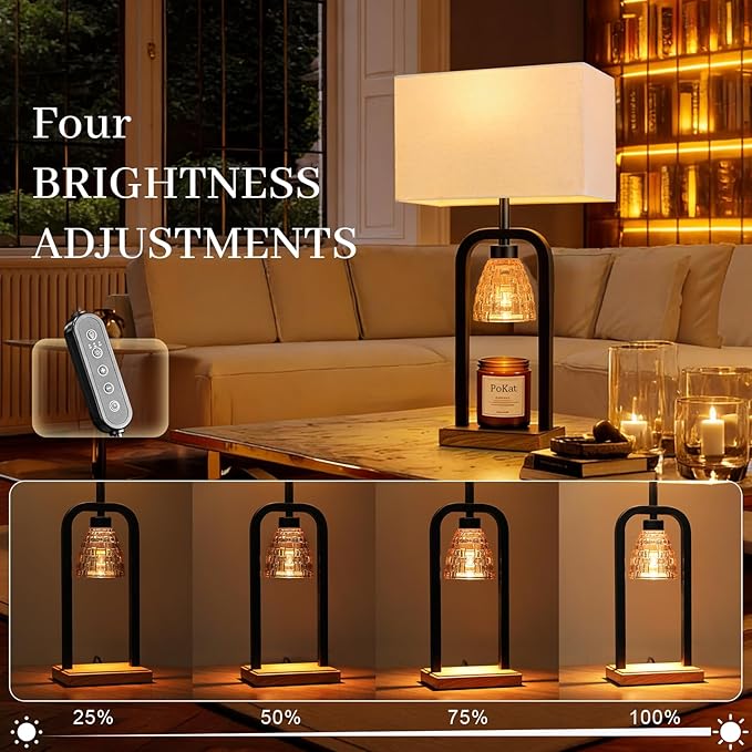 PoKat Electric Candle Warmer Lamp Black, Candle Lamp Warmer with Timer Dimmer & Wood-Like Base, Wax Light Warmer Lamp Jar Candles, Farmhouse Table Lamp for House Warming New Home Decor, Bulb Included