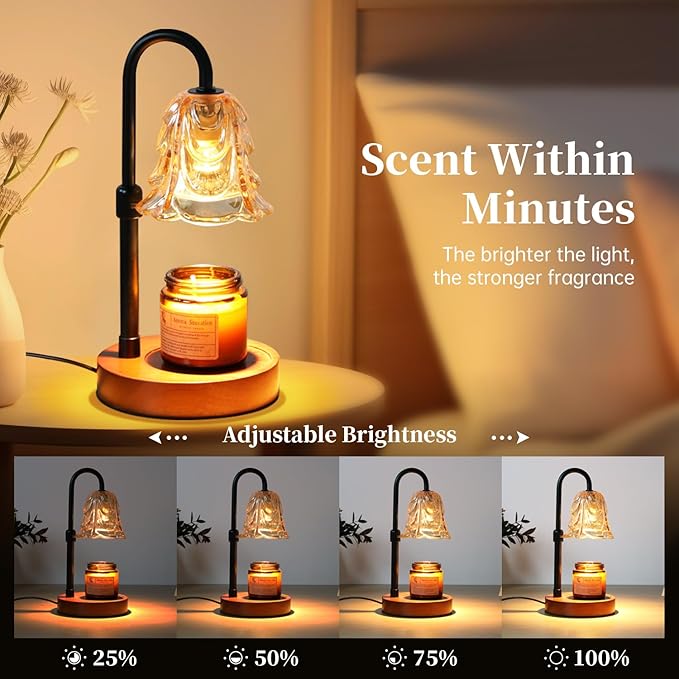 Candle Warmer Lamp with Timer Dimmable, Adjustable Height, House Warming Gifts New Home Decor, Mothers Day Birthday Gifts for Mom Women, Bedroom Decor with 2 Bulbs (Mother's Day Gift)