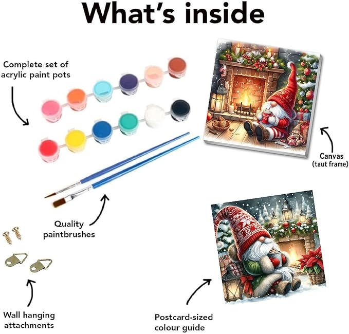 NEGEKFKX 2 Pack Gnome Paint by Numbers Kit for Adults Beginner with Framed,Christmas Easy Adult Paint by Number Kits on Canvas DIY Painting for Beginners Art by Numbers for Home Wall Decor 10x10 Inch