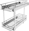 Sikarou Pull Out Cabinet Organizer 9" W x 21" D 2-Tier Individual Slide Out Drawer Pantry Shelf Storage for Kitchen Base Cabinet Organization for Kitchen, Bathroom, Pantry, Chrome