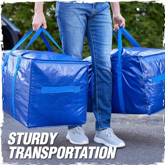 RUGGED RHINO Heavy Duty Extra Large Moving Bags, Durable Bag with Strong Handles and Zipper, Moving Boxes Alternative for College Packing, Holiday Décor, Space Saving Storage with Label, 2 Pack Clear