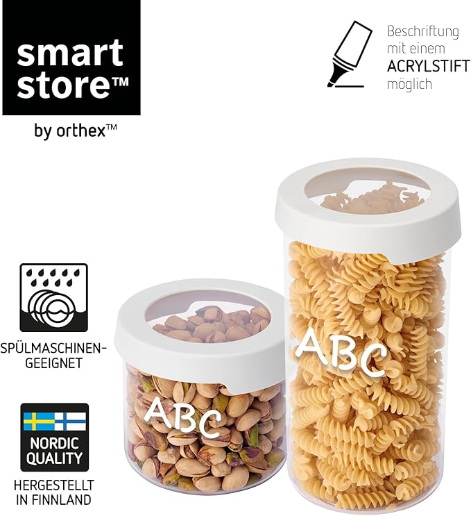 SmartStore Round Clear Dry Food Containers with Lids Starter Set of 6-20% Bio-based Plastic Storage Box with Lid, BPA Free, Dishwasher Safe - Kitchen Storage Containers 4x 0.75L, 2x 1.45L