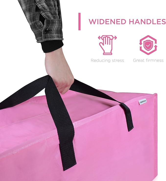 6 Pack Extra Large Moving Bags with Zippers, Backpack Straps & Reinforced Handles, Heavy Duty Storage Bags for Clothes, Moving, Space Saving, Pink