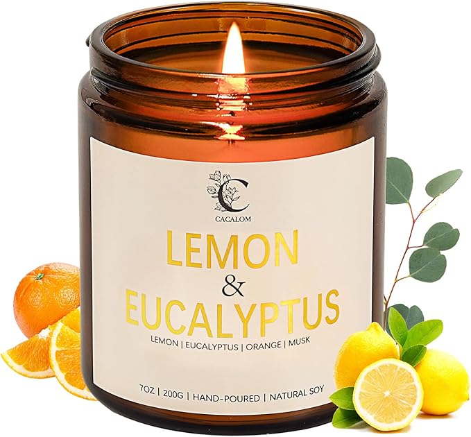 Lemon Eucalyptus Scented Candles for Home, Soy Wax Aromatherapy Candle for Bedroom Bath Birthday New Job House Warming Gifts for Women