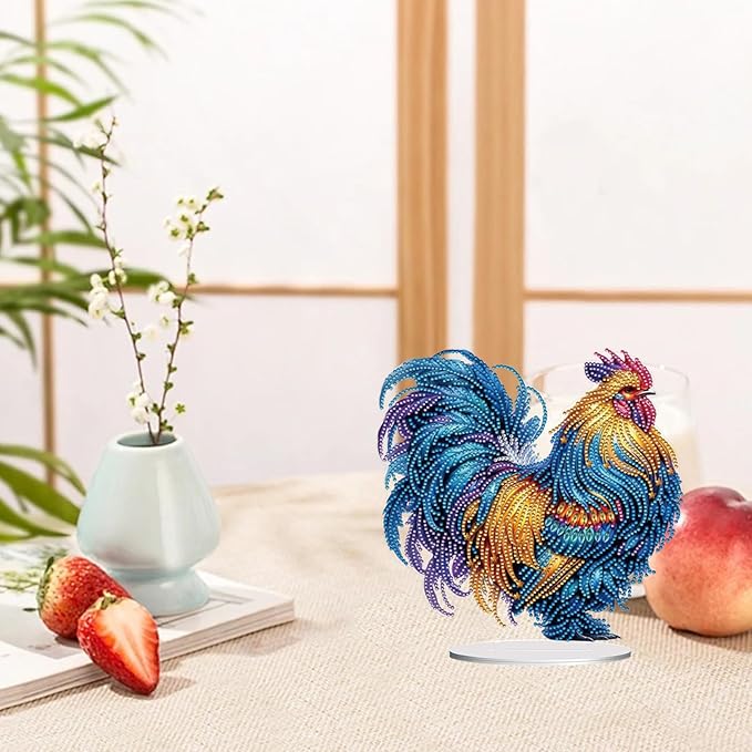 ARTopet DIY Diamond Desktop Ornament PET Irregular Shape Special Shaped Crystal Double Sided Pattern Single Sided Drill Diamond Art Painting Tabletop Home Ornaments Decor-Rooster