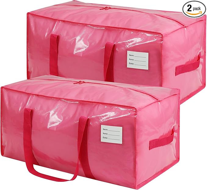 VTSVTS 2 Pack Extra Heavy Duty Large Moving Bags with Comfortable Handle & Strong Zipper,Storage Totes for Space Saving Moving Storage College Supplies Alternative to Moving Box,Pink