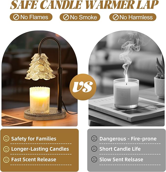 Christmas Tree Shaped Candle Warmer Lamp with Timer & Dimmer – Adjustable Wax Melt Lamp for Jar Candles, Home Decor Accent for Women – 2 Bulbs, Flame-Free & No-Smoke Use (Gray)