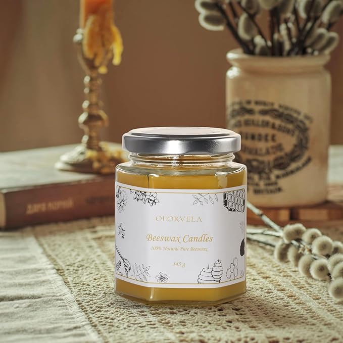 Jar Beeswax Candles-100% Natural Pure Beeswax Candles,5oz Unscented Beeswa Candle,Up to 30 Hours Burn Time, Bees Wax Candles for Decor,Party,Christmas 1 Pack
