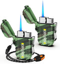 Torch 2 Pack Windproof Outdoor Gas Lighter - Adjustable Jet Flame, Fireplace, Fireworks, Grill, Camping, BBQ - Gifts for Men (Camo+Camo) (Without Butane)