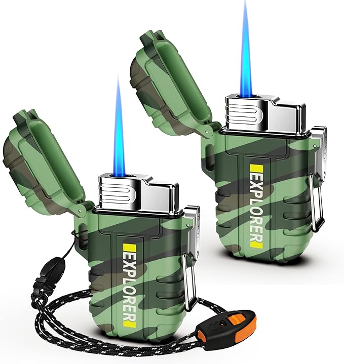 Torch 2 Pack Windproof Outdoor Gas Lighter - Adjustable Jet Flame, Fireplace, Fireworks, Grill, Camping, BBQ - Gifts for Men (Camo+Camo) (Without Butane)