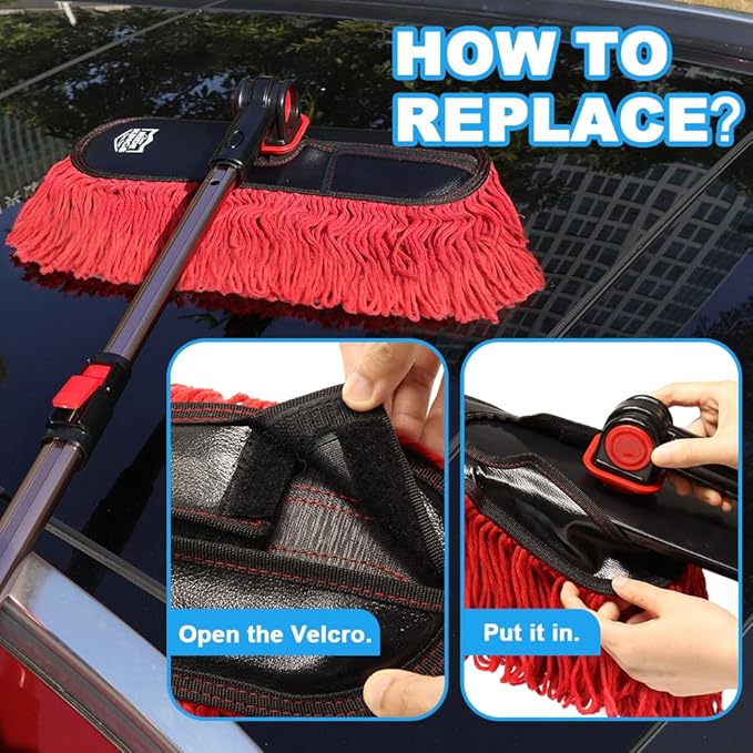 Specifically Car Dust Collectors,Wax Cotton Hair Car Duster Replacement Kit,Scratch Free，Feather Duster for Truck,SUV,RV and Motorcycle|2-Pack Mops
