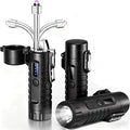 Electric Lighter USB C Rechargeable Arc Plasma Lighter with Flashlight, Electronic Windproof Waterproof Lighters with Retractable 360° Flexible Neck for Outdoor Camping, Hiking, Survival