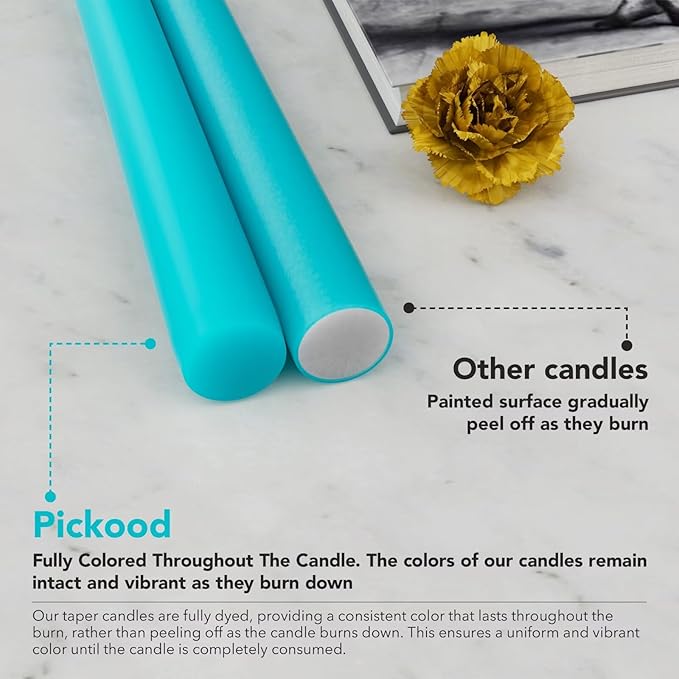 10-Inch Tall Dripless Taper Candles Set of 4 - Turquoise Tapered Candles, Perfect for Spring - Smokeless, Unscented, Long Burning - Hand Poured, Colored Tall Candlesticks - Teal