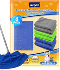 KEEPOW 6PCS Extra Large Microfiber Cleaning Cloth, 30"x20" Washable Reusable Floor Cloth for Squeegee Mop House Floor Kitchen Car Window Highly Absorbent, Lint and Streak Free (Green & Blue & Grey)