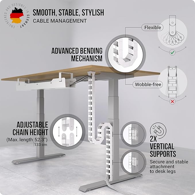 Ultimate Setup Under Desk Cable Management Vertebrae - Perfect for Sit Stand Desk - White, 133 cm