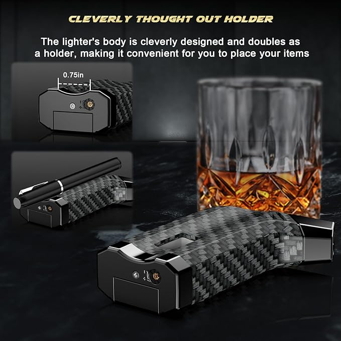2-Pack All-in-one Torch Lighter with Cutter, Holder, Powerful Jet Flame, Gifts for Men, Windproof Lighters, Refillable Butane Lighter for Candles, Travel