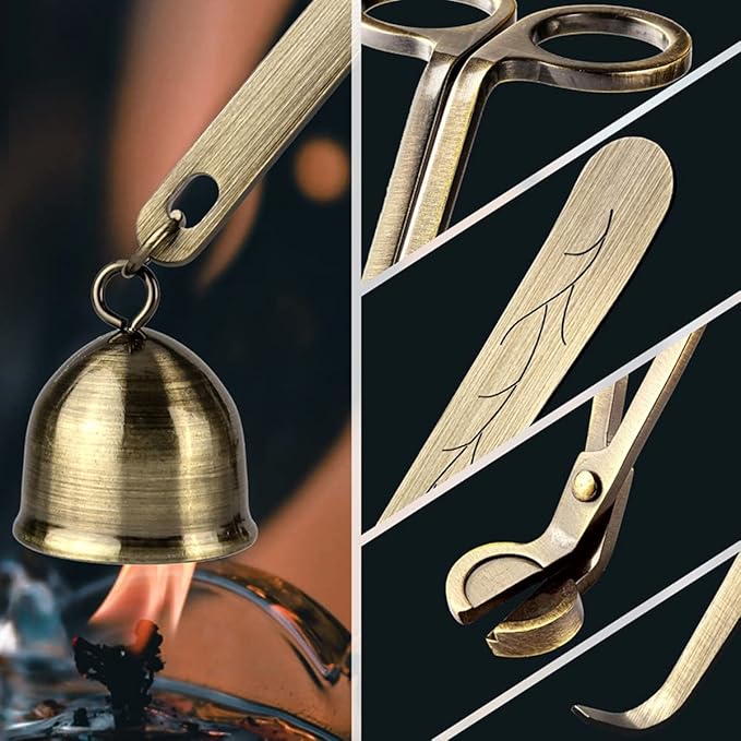 DORAFO 5 in 1 Candle Accessory Set Including Wick Trimmer、Candle Topper、Candle Snuffer、Wick Dipper Staniless Steel Candle Care Kit with Gift Package for Gifts - Bronze