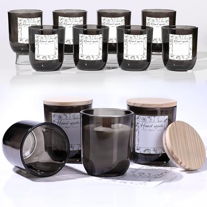 LETINE 12PCS 8oz Smoke Gray Glass Candle Jars with Lids - Perfect for Candle Making, Storage & Gifts