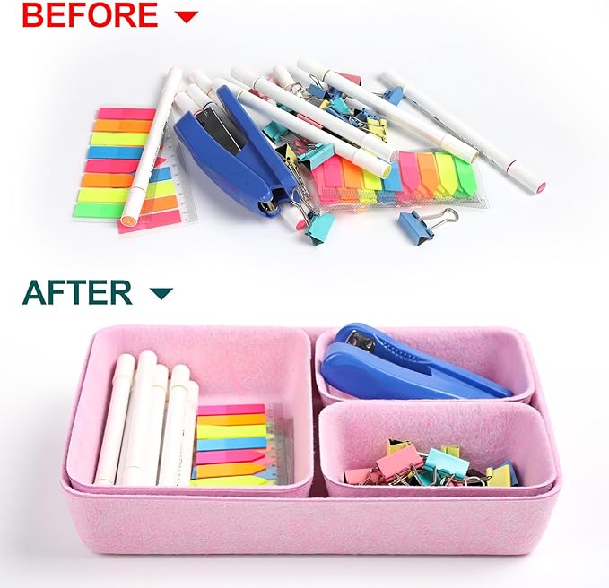 HNYYZL Desk Drawer Organizer,7 Pack Felt Drawer Organizer Shallow Drawer Organizers Felt Storage Bins,Desk organizer trays (Pink)