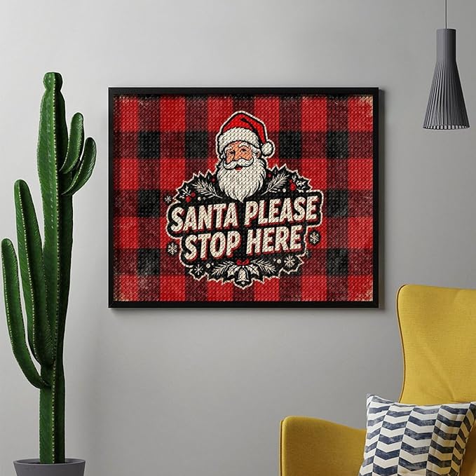 AIVKIEJK Diamond Painting Kits for Adults - Christmas Santa Please Stop Here Painting DIY 5D Full Drill Diamond Dots Paintings with Diamonds Gem Art and Crafts Home Decor 16"x20"