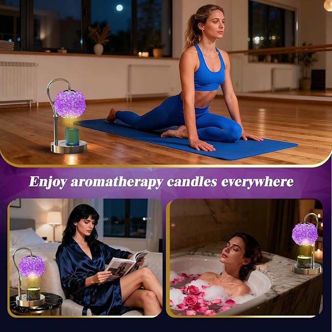 Luxury Candle Warmer Lamp with Timer & Dimmable Brightness, Crystal Gemstone Shade & Premium Base - Adjustable Wax Melt Warmer for Home Decor (Purple)