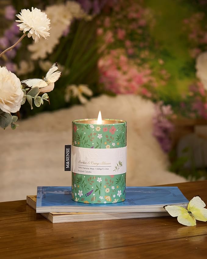 M&SENSE Spring Candle 11.3 oz,Bamboo Orange Blossom Scented Candle, Non-Toxin Soy Wax for Home Scented, Floral Candles for Women,Up to 70 Hours Burning Long-Lasting Fragrance