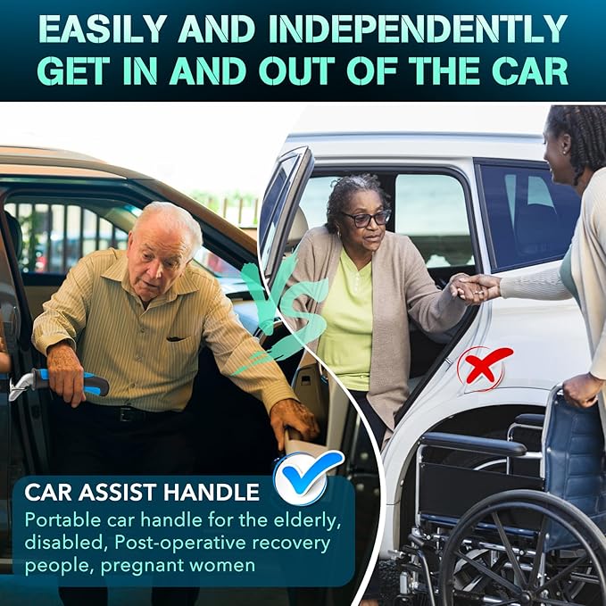 Car Door Handle for Elderly Car Handle Assist Support, Portable Auto Grab Handles for Handicap Seniors, Black and Blue