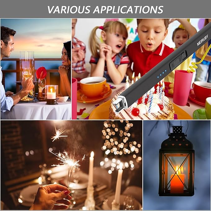 MEIRUBY 2 Pack Electric Candle Lighter, Christmas Stocking Stuffers Gifts for Women Mom Men Wife Sister, USB Arc Rechargeable Windproof Long Lighter for Candle BBQ Housewarming Birthday Gifts Idals