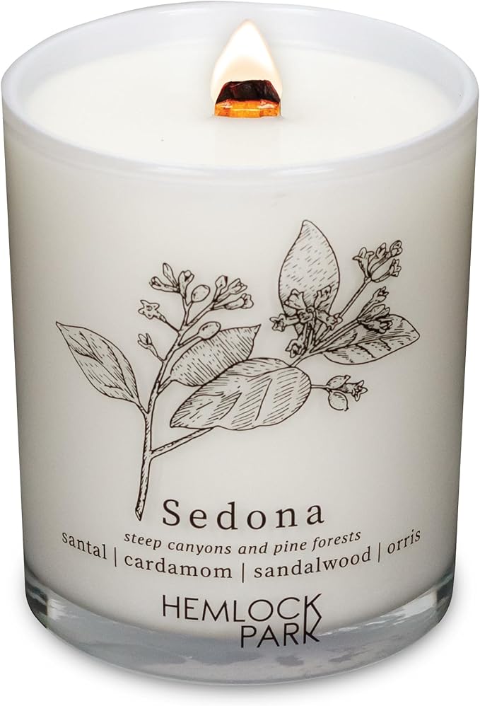 Hemlock Park Travel Inspired Passport Crackling Wood Wick Candle Handcrafted with Natural Plant-Based Coconut Wax (Standard 7.2 oz, Sedona | Santal, Cardamom, Sandalwood, Orris)
