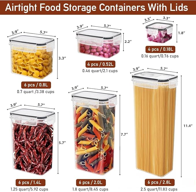 JUJOJB 64 PCS Airtight Food Storage Containers With Lids BPA Free,6 Pack With Pouring Spout Cereal Containers Storage for Kitchen Pantry Organization and Storage,Dishwasher safe,Labels Marker