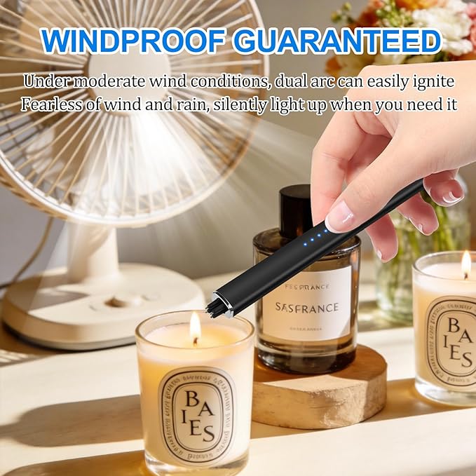 Electric Candle Lighter Rechargeable Windproof Flameless Gifts for Men Husband Dad Dual Arc Stocking Stuffers for Men Him Women Camping Kitchen USB Lighters with Safety Lock Valentines
