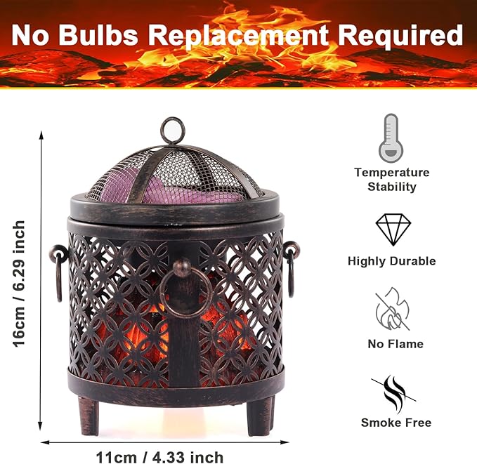 Dicimi Vintage Electric Wax Warmer for Scented Wax Melts - Flickering Fire LED Candle Warmer, Multi-Function Oil Warmer for Essential Oils, Safe Flameless Home Decor with 60-Day Warranty