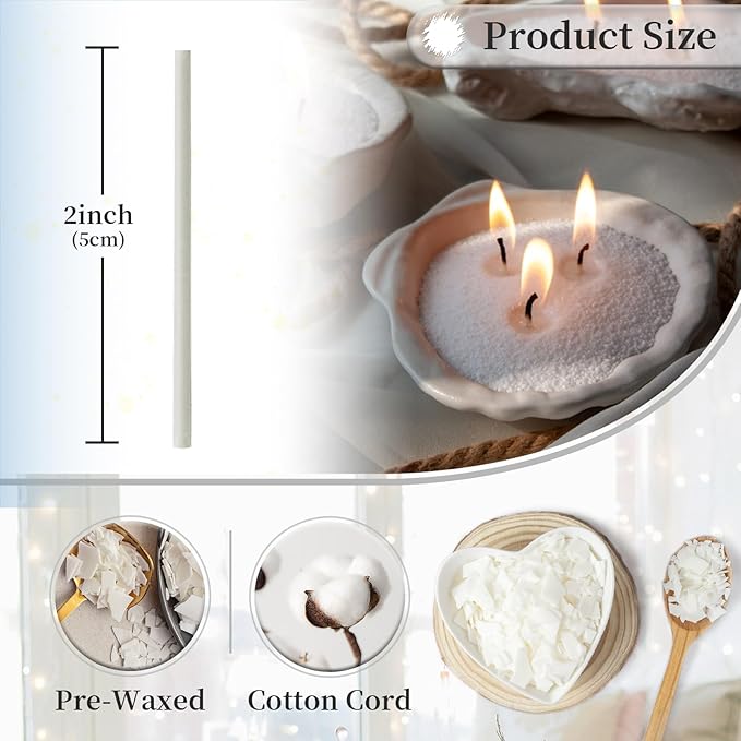 Pearled Candle Wick 2.2 Inch White Cotton Wicks 100-Pack - Premium Metal-Free & Lead-Free Candle Wicks for Candle Making
