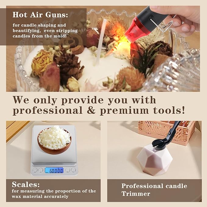 Hehinton Double Boiler Wax Melter Pot, Professional Water Heating Warming Pots for Candle Making, Candle Making Kit for Beginners, DIY Kit with Electronic Scale, Heat Gun, Thermometer, Candle Trimmer