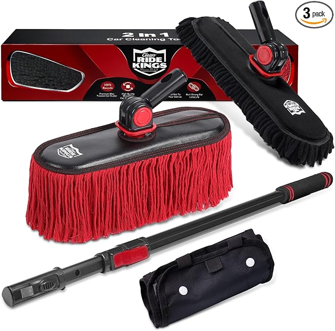 Car Cleaning Supplies Duster, 2In1 Brush For Car Exterior, Chenille Car Wash Brush Mop & Wax Cotton Car Duster Mop, Remove Dust, Retractable Steel Pole for Boat Truck RV, Gifts for Men Women