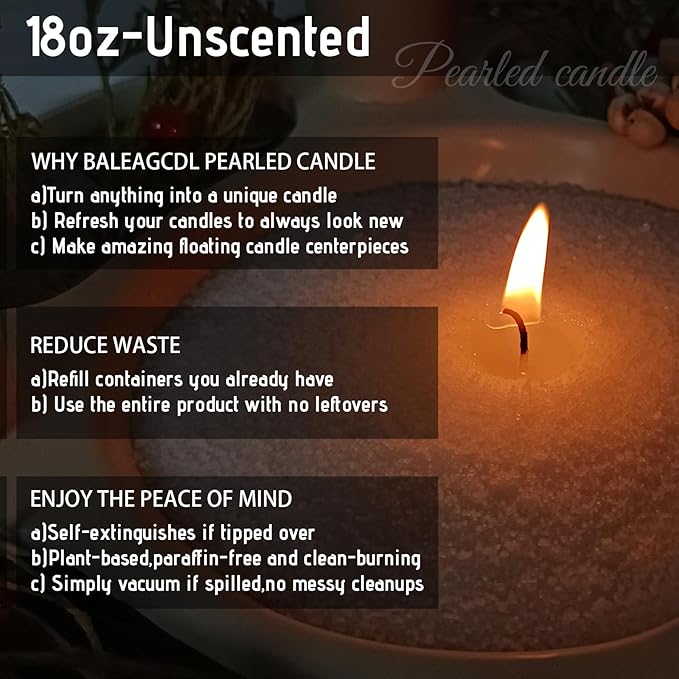 18 Oz Pearled Candle with 30 Cotton Wicks - Pink Coral Unscented Luxury Long Lasting Powder Candles up to 120 Hours - DIY Refillable Candle Sand for Candle Making Lover Gifts