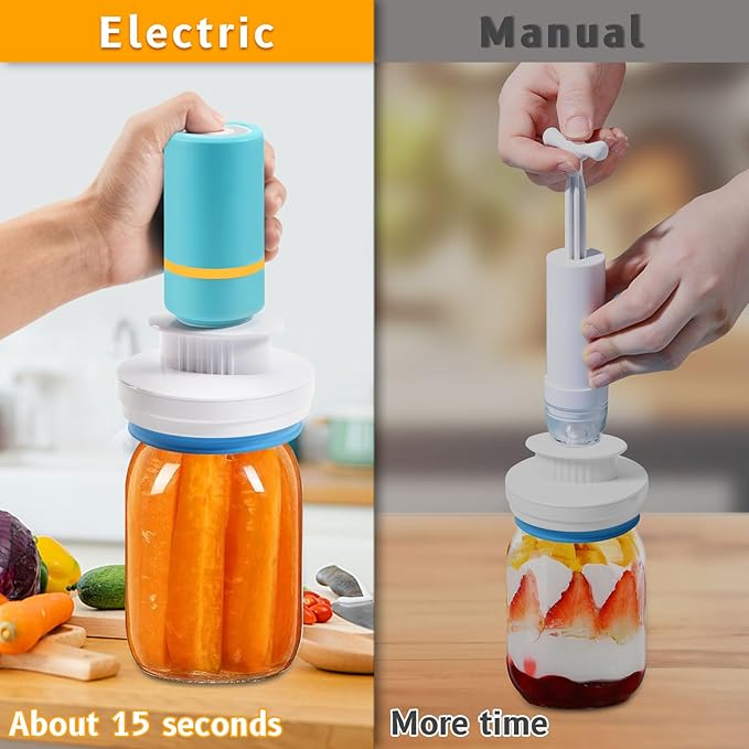 Electric Mason Jar Vacuum Sealer Kit Fits Wide & Regular Mouth Canning Sealer Set Compatible with All FoodSaver Models, Vacuum Seal Containers Vacuum Zipper Bags