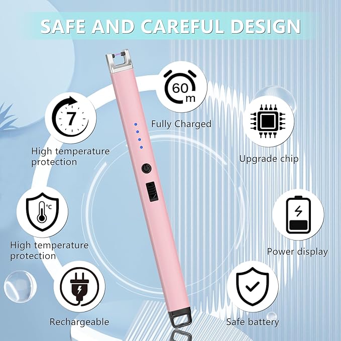 Electric Lighter, Rechargeable Lighter with Battery Indicator Light and Safety Switch, Electric Candle Lighters for Scented Candles,Barbecues, Camping, Holiday Parties
