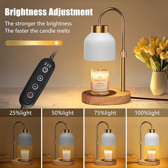seenlast Candle Warmer Lamp with Dimmer Adjustable Height,Mothers Day Gifts,2/4/8H Timer,Vintage Home Decor for Scented Jar