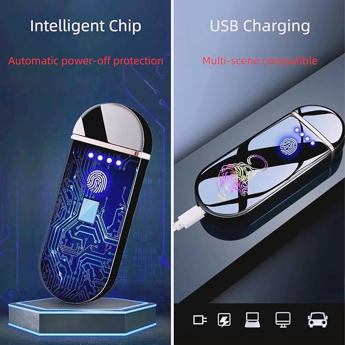 Spinning Arc Lighter, Windproof Flameless Electric Lighter, Touch Sensor Electronic Lighters, USB Rechargeable, with Dynamic Cool LED Lights, Dragon (Polished Gold)