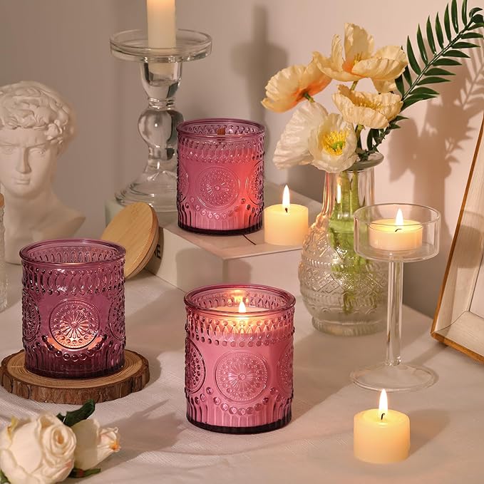 DARJEN 10 Pack Purple Candle Jars for Making Candles- 7.5 OZ Empty Glass Candle Making Jars with Bamboo Lids and Labels, Candle Making Supplies Candle Containers for Home DIY