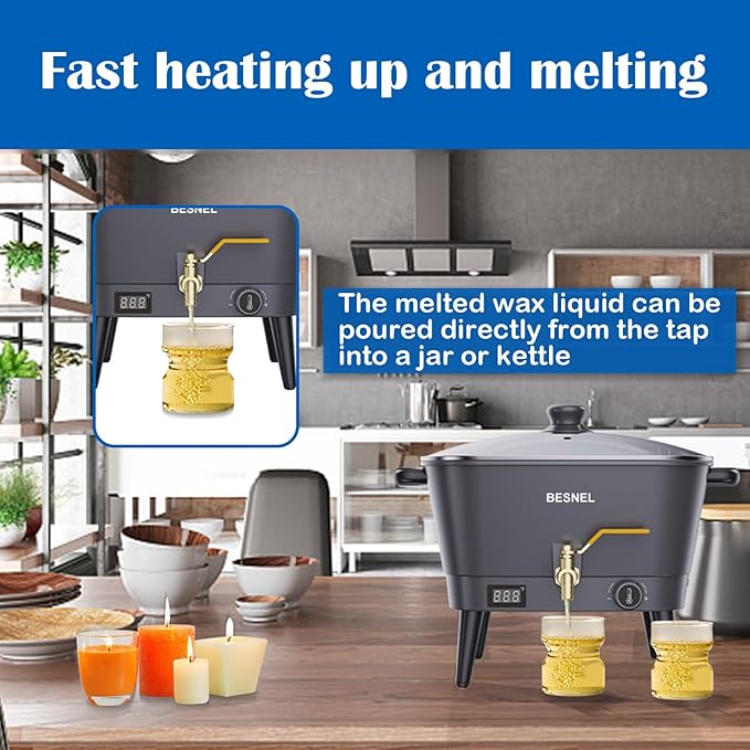 VOISEN Wax Melter for Candle Making, Electric Non-Stick Wax Melter Holds 8Qts of Wax,Soy Wax for or Soap Business Candle Making with Heat Resistant Handle & Brass Spout,Temp Control (Black)